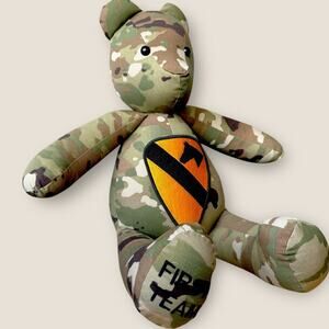 US Army First Calvary Division First Team Camouflage Memory Teddy Bear 18 Inches